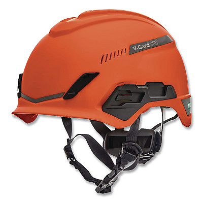 MSA V-Gard H1 Safety Helmet, Vented, Brimless, Fas-Trac III Pivot Ratchet Suspension, One Size Fits Most (6.5 to 8), Orange (10194789)