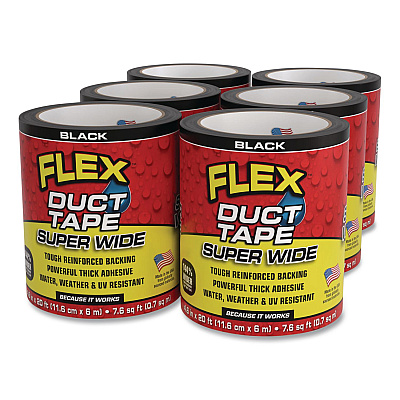 Flex Super Wide Duct Tape, 4" Core, 39 mil Thick, 4.6" x 20 ft, Black, 6/Carton (DTBLKR4620)