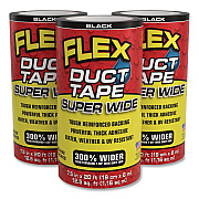 Flex Super Wide Duct Tape, 4" Core, 39 mil Thick, 7.5" x 20 ft, Black, 3/Carton (DTBLKR7520)