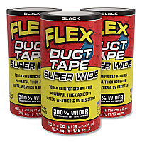 Flex Super Wide Duct Tape, 4" Core, 39 mil Thick, 7.5" x 20 ft, Black, 3/Carton (DTBLKR7520)