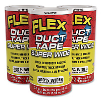 Flex Super Wide Duct Tape, 4" Core, 39 mil Thick, 7.5" x 20 ft, White, 3/Carton (DTWHTR7520)