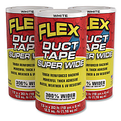 Flex Super Wide Duct Tape, 4" Core, 39 mil Thick, 7.5" x 20 ft, White, 3/Carton (DTWHTR7520)
