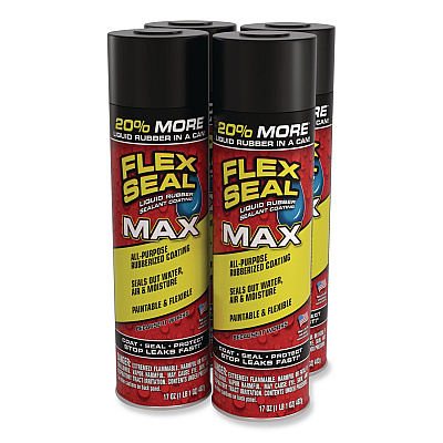 Flex Seal Liquid Rubber Sealant Coating MAX Aerosol, 17 oz Aerosol Can, Dries Black, 4/Carton (FSMAXBLK24)