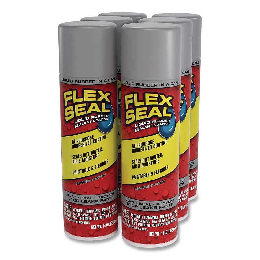 Flex Seal Liquid Rubber Sealant Coating Aerosol, 14 oz Aerosol Can, Dries Gray, 6/Carton (FSGRYR20)