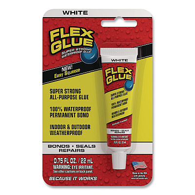 Flex Glue Super Strong Waterproof Glue, 0.75 oz, Dries White, 24/Carton (GFSWHTMINI)
