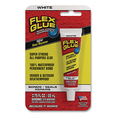 Flex Glue Super Strong Waterproof Glue, 0.75 oz, Dries White, 8/Carton (GFSWHTMINI8)