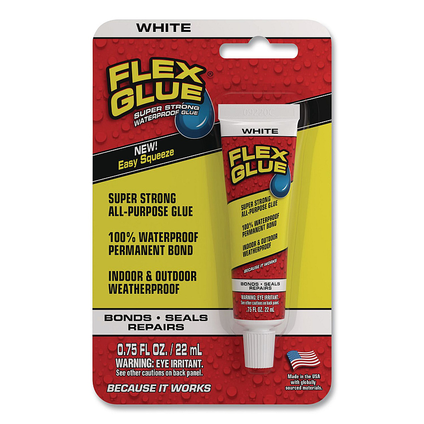 Flex Glue Super Strong Waterproof Glue, 0.75 oz, Dries White, 8/Carton (GFSWHTMINI8)