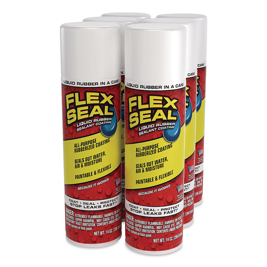 Flex Seal Liquid Rubber Sealant Coating Aerosol, 14 oz Aerosol Can, Dries White, 6/Carton (FSWHTR20)