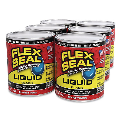 Flex Seal Liquid Rubber Sealant Coating Liquid, 16 oz Can, Dries Black, 6/Carton (LFSBLKR16)