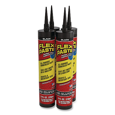 Flex Paste Super Thick Rubberized Paste, 9 oz Cartridge, Dries Black, 4/Carton (PFSBLKR10)