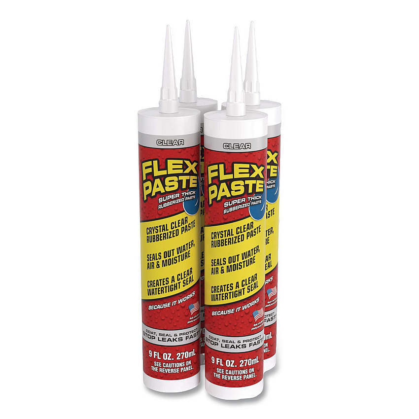 Flex Paste Super Thick Rubberized Paste, 9 oz Cartridge, Dries Clear, 4/Carton (PFSCLRR09)