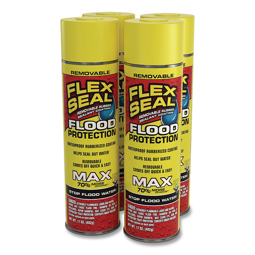 Removable Rubber Sealant Coating Flood Protection Spray, 17 oz Aerosol Can, Dries Yellow, 4/Carton (RFSYELR24)