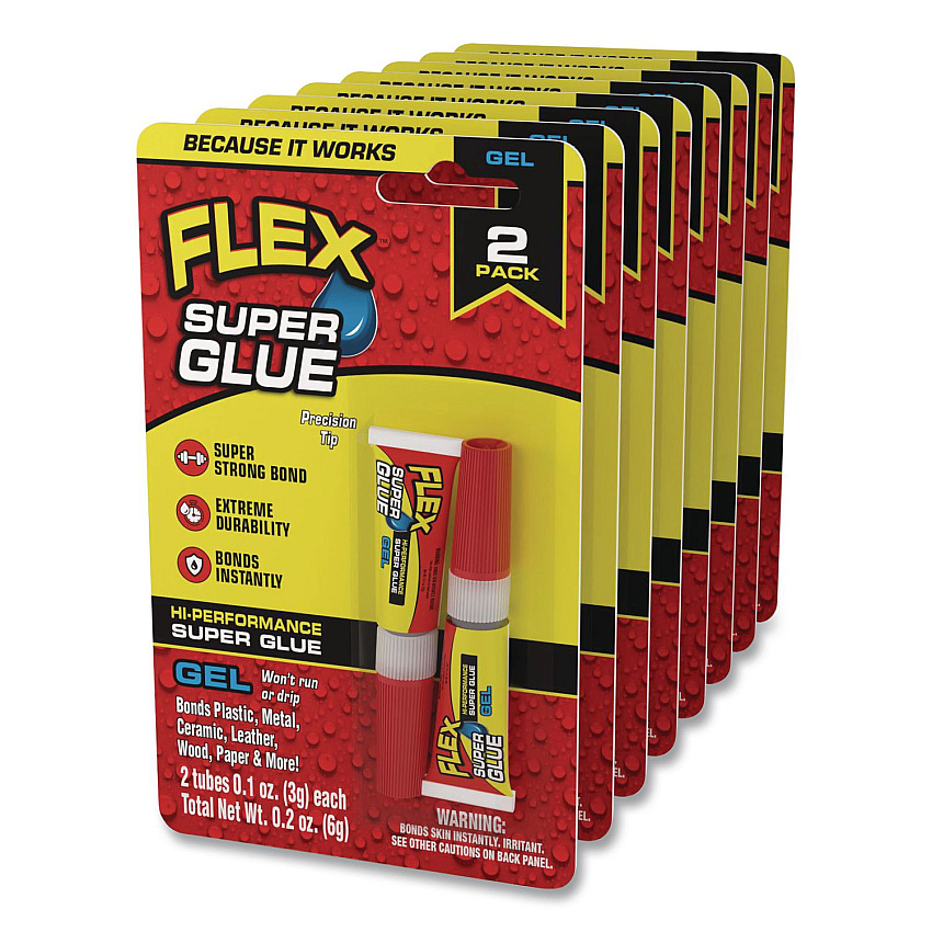 Flex Super Glue, Precision Tip, Gel, 0.1 oz, Dries Clear, 2/Pack, 8/Carton (SGGEL2X3)