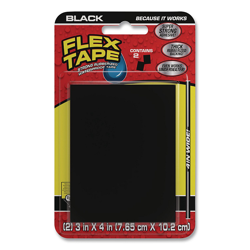 Flex Tape Strong Rubberized Waterproof Tape, 4" Core, 39 mils Thick, 4" x 3", Black, 24/Carton (TFSBLKMINI)