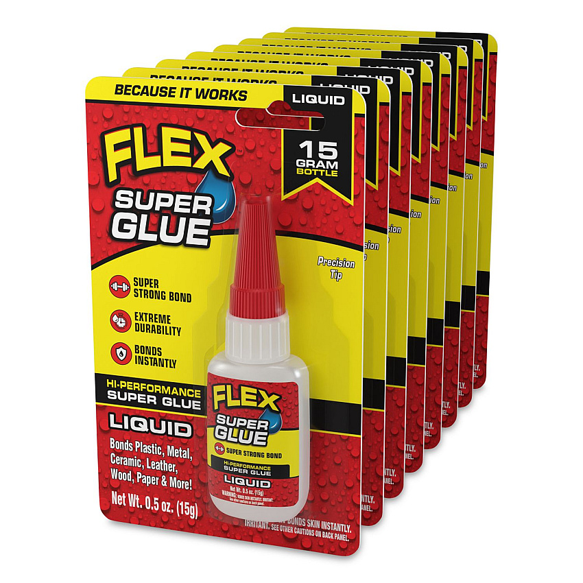 Flex Super Glue, Precision Tip, Liquid, 0.5 oz, Dries Clear, 8/Carton (SGLIQB15)