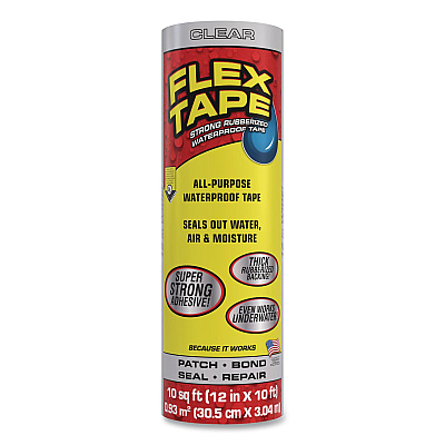 Flex Tape Strong Rubberized Waterproof Tape, 4" Core, 39 mil Thick, 12" x 10 ft, Clear, 4/Carton (TFSCLRR1210)