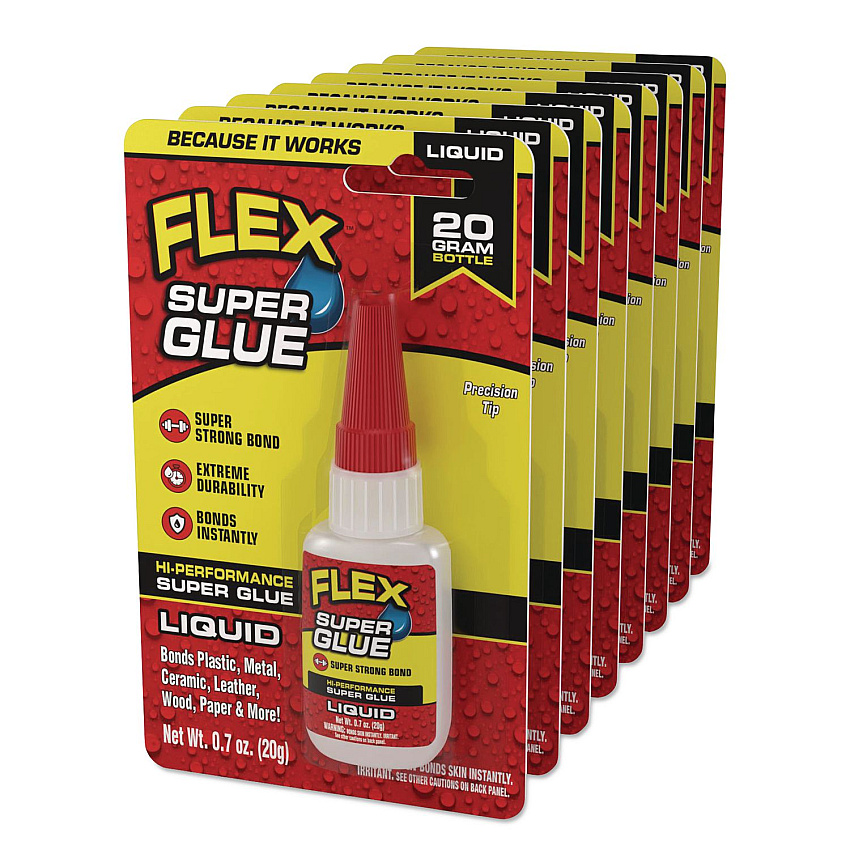 Flex Super Glue, Precision Tip, Liquid, 0.7 oz, Dries Clear, 8/Carton (SGLIQB20)