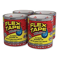 Flex Tape Strong Rubberized Waterproof Tape, 4" Core, 39 mil Thick, 4" x 5 ft, Gray, 4/Carton (TFSGRYR0405)