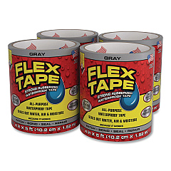 Flex Tape Strong Rubberized Waterproof Tape, 4" Core, 39 mil Thick, 4" x 5 ft, Gray, 4/Carton (TFSGRYR0405)