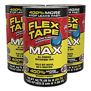 MAX Strong Rubberized Waterproof Tape, 4" Core, 39 mils Thick, 8" x 25 ft, Black, 3/Carton (TFSMAXBLK08)