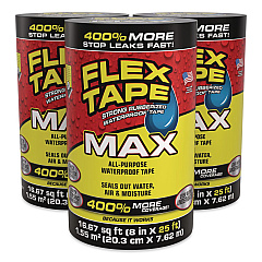 MAX Strong Rubberized Waterproof Tape, 4" Core, 39 mils Thick, 8" x 25 ft, Black, 3/Carton (TFSMAXBLK08)