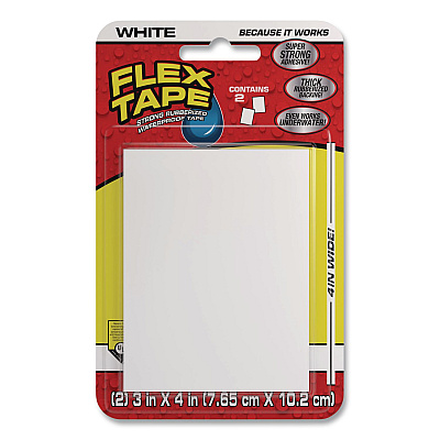 Flex Tape Strong Rubberized Waterproof Tape, 39 mils Thick, 4" x 3", White, 2 Patches/Pack, 24/Carton (TFSWHTMINI)