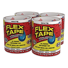 Flex Tape Strong Rubberized Waterproof Tape, 4" Core, 39 mil Thick, 4" x 5 ft, White, 4/Carton (TFSWHTR0405)