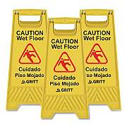 Caution Wet Floor Sign, 11.8 x 12 x 24, Yellow, 3/Pack (GRI184YEL3PK)