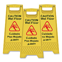 Caution Wet Floor Sign, 11.8 x 12 x 24, Yellow, 3/Pack (GRI184YEL3PK)