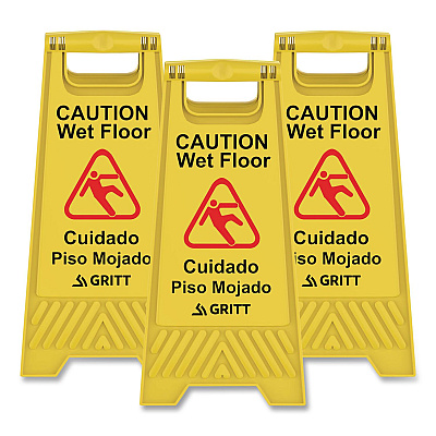 Caution Wet Floor Sign, 11.8 x 12 x 24, Yellow, 3/Pack (GRI184YEL3PK)