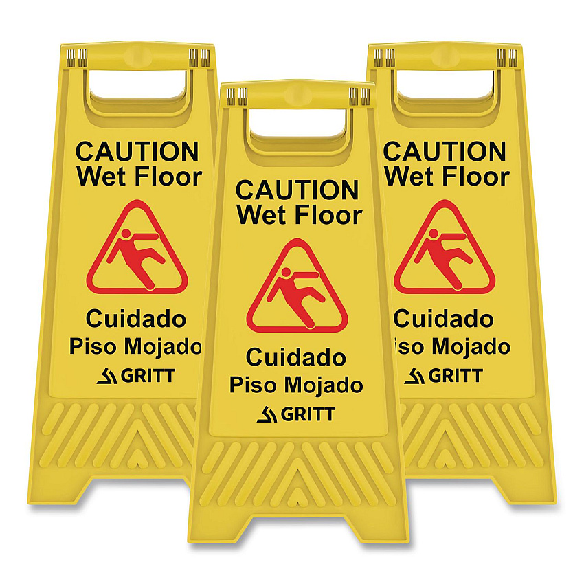 Caution Wet Floor Sign, 11.8 x 12 x 24, Yellow, 3/Pack (GRI184YEL3PK)
