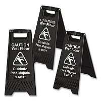 Caution Wet Floor Sign, 11.8 x 12 x 24, Black, 3/Pack (GRI184BLK3PK)