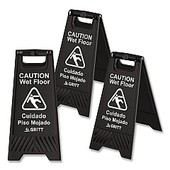 Caution Wet Floor Sign, 11.8 x 12 x 24, Black, 3/Pack (GRI184BLK3PK)