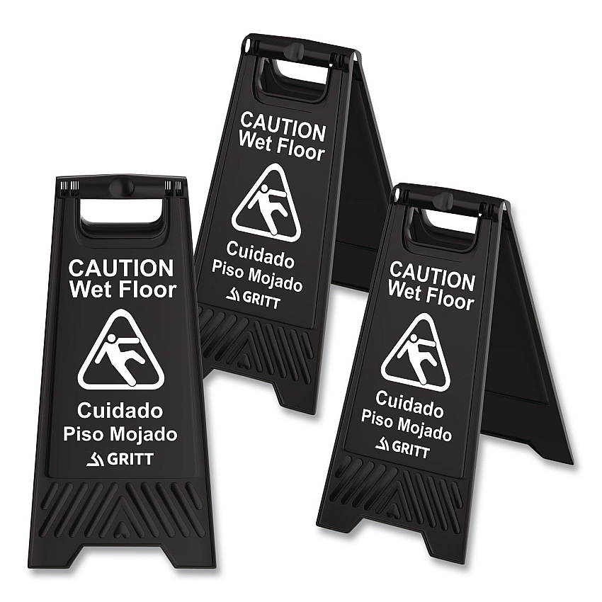 Caution Wet Floor Sign, 11.8 x 12 x 24, Black, 3/Pack (GRI184BLK3PK)