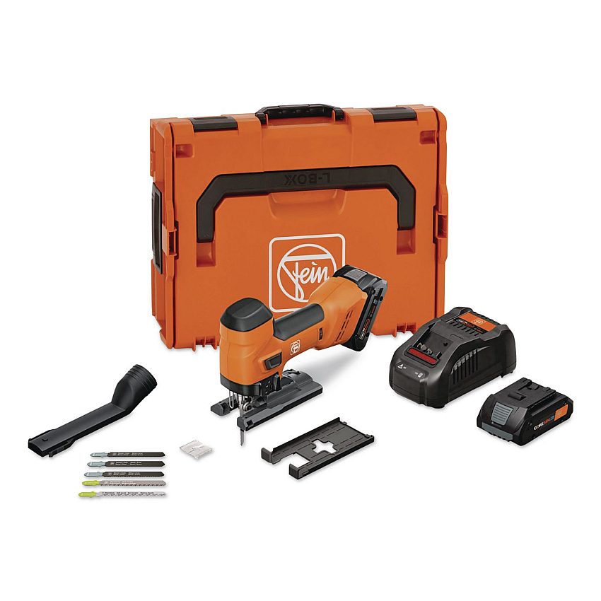 18V F-IRON Jig 26 AS Cordless Jigsaw Kit for Metal/Wood with 2 Batteries (4 Ah), 3,000 SPM, -45 to +45 Degree Bevel Range (71360562090)