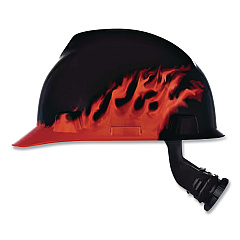 MSA V-Gard Hard Hats, Front Brim, Fas-Trac III Ratchet Suspension, One Size Fits Most (6.5 to 8), Black Fire (10092015)