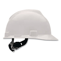 MSA V-Gard Hard Hats, Vented, Front Brim, Fas-Trac III Ratchet Suspension, One Size Fits Most (6.5 to 8), White (477482)