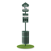 Pet Waste Station Kit with Roll Bag Locking Dispenser, 11.5 Gallon Round Lidded Trash Can, Pole, and Glow-in-the-Dark Sign (FLO1RSG)