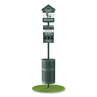 Pet Waste Station Kit with Roll Bag Locking Dispenser, 11.5 Gallon Round Lidded Trash Can, Pole, and Glow-in-the-Dark Sign (FLO1RSG)