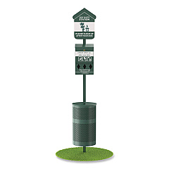 Pet Waste Station Kit with Roll Bag Locking Dispenser, 11.5 Gallon Round Lidded Trash Can, Pole, and Glow-in-the-Dark Sign (FLO1RSG)