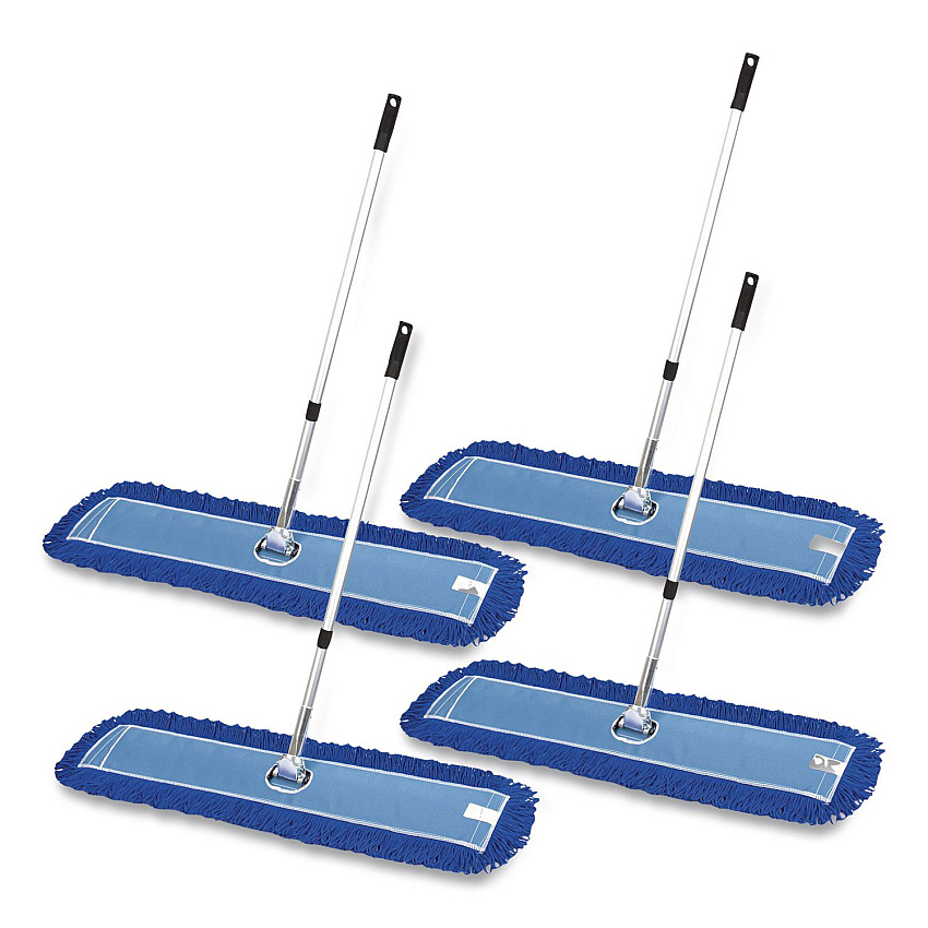 All-In-One Microfiber Dust Mop Set with Telescopic Handle, 48 x 5, Blue Microfiber Head, 72" Silver Aluminum Handle, 4/Kit (GRI17448T4PK)