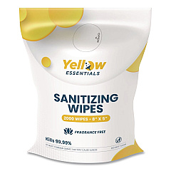 Yellow Essentials Sanitizing Wipes, 5 x 8, Unscented, White, 2,000 Wipes (YE0012000)
