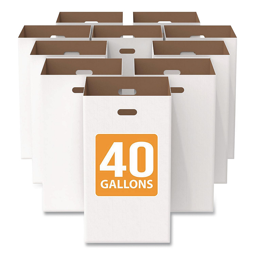 40 Gallon Corrugated Cardboard Trash Can and Recycling Container, White, 10/Carton (GRI52040G10)