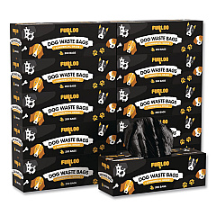 Commercial Grade Dog Waste Station Refill Bags, Open-Face, 8" x 13", Black, 200 Bags/Roll, 10/Carton (FLO210)