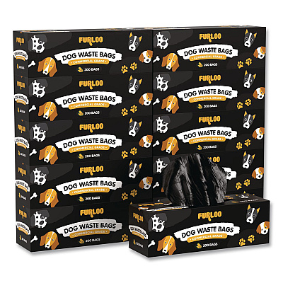 Commercial Grade Dog Waste Station Refill Bags, Open-Face, 8" x 13", Black, 200 Bags/Roll, 10/Carton (FLO210)