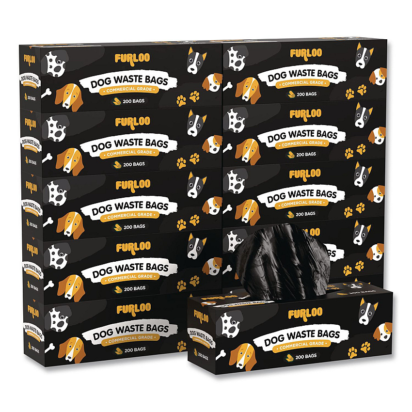 Commercial Grade Dog Waste Station Refill Bags, Open-Face, 8" x 13", Black, 200 Bags/Roll, 10/Carton (FLO210)