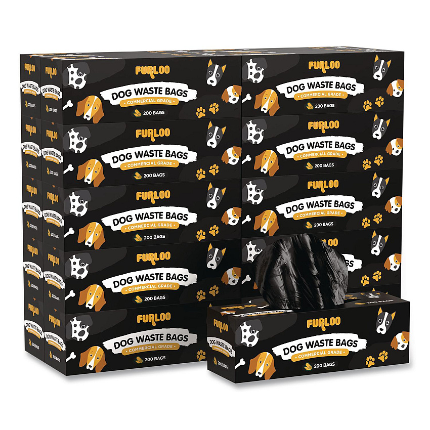 Commercial Grade Dog Waste Station Refill Bags, Open-Face, 8" x 13", Black, 200 Bags/Roll, 20/Carton (FLO220)