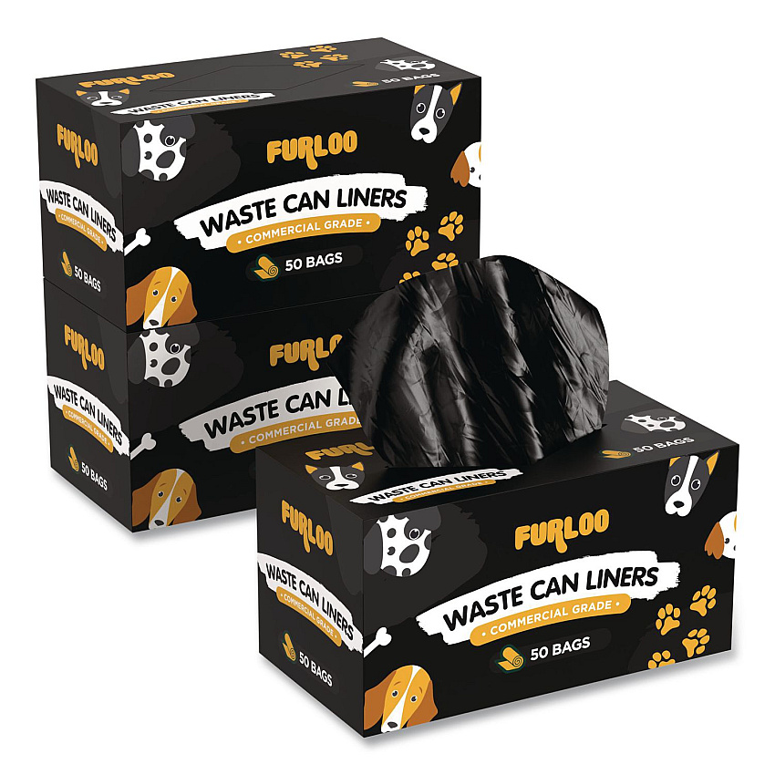 13-Gallon Heavy Duty Dog Waste Station Can Liners, Open-Face, 13 Gallons, 26" x 33", Black, 50 Bags/Roll, 2/Pack (FLO222PK)