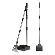 Dog Pooper Scooper Set with Heavy-Duty Metal Tray, Rake and Spade, 37.8" Length Black/Silver (FLO3)
