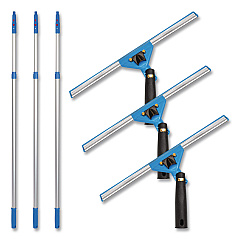 Pro Window Washing Kit with Swivel Squeegee and 6 ft Telescopic Pole, 14" Wide Blade, 3/Kit (GRI1306F143P)